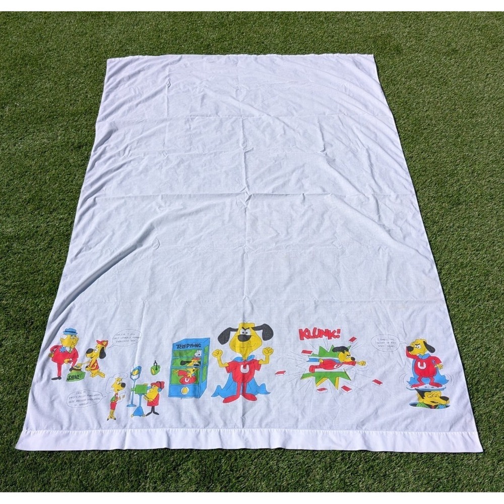 Vintage Springmaid Underdog Comic Muslin Bed Sheet 61"W 94.5"L Cotton Poly Blend